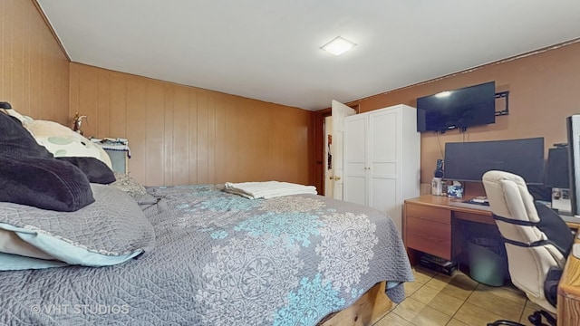 9125 W 144th Pl, Orland Park, IL 60462 - tiled bedroom featuring a closet, a desk, and wood walls