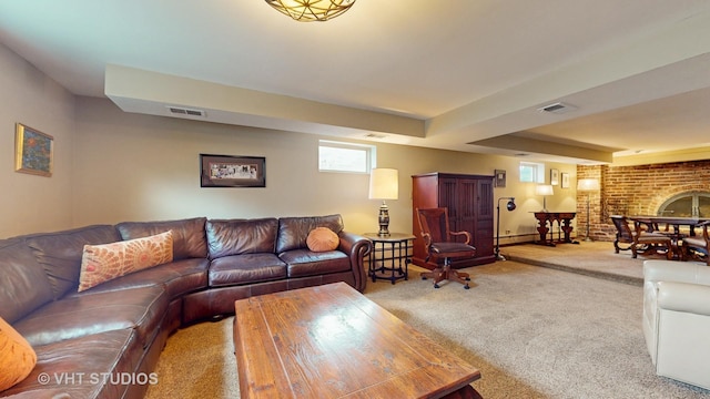 270 Concord Dr, Melrose Park, IL 60160 - carpeted living room with a brick fireplace