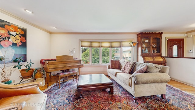 270 Concord Dr, Melrose Park, IL 60160 - living room with wood finished floors, ornamental molding, and recessed lighting