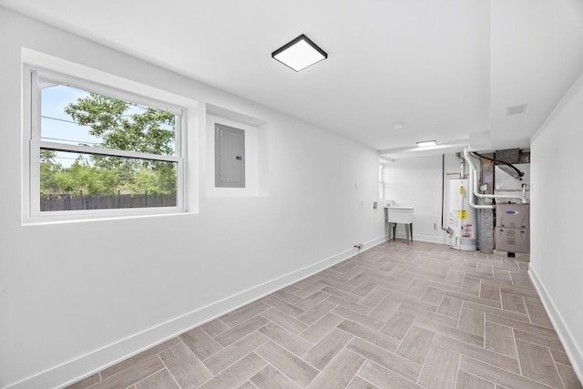 16560 Woodlawn W Ave, South Holland, IL 60473 - below grade area with electric panel, baseboards, water heater, and heating unit