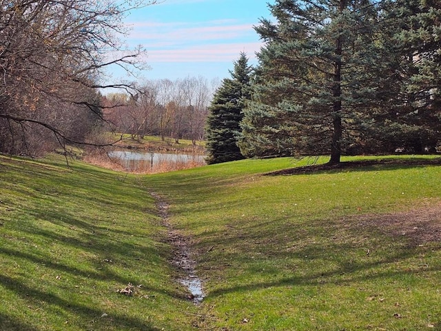 view of yard with a water view