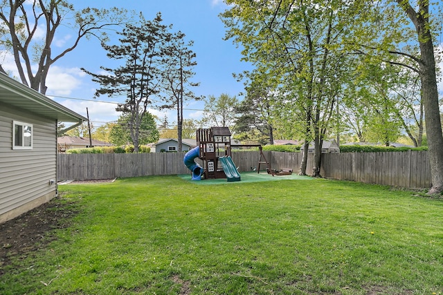 view of yard with a playground