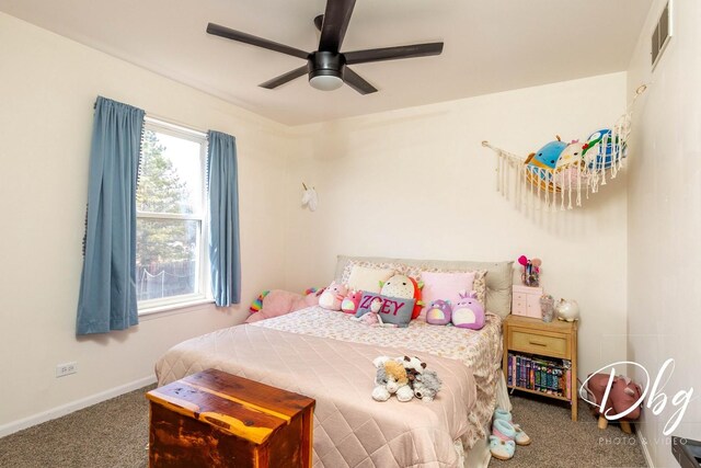 254 Spring Valley Way, Round Lake, IL 60073 - bedroom with visible vents, a ceiling fan, baseboards, and carpet