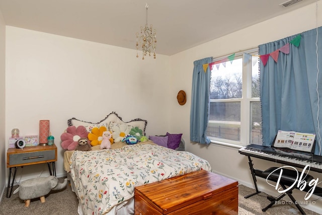 254 Spring Valley Way, Round Lake, IL 60073 - carpeted bedroom featuring baseboards and an inviting chandelier