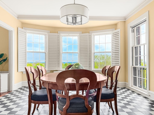 2600 N Lakeview Ave Unit 7E, Chicago, IL 60614 - dining space featuring tile patterned floors, healthy amount of natural light, baseboards, and ornamental molding