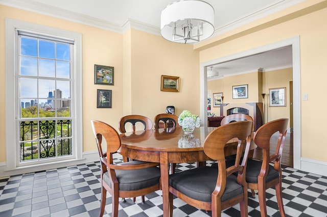 2600 N Lakeview Ave Unit 7E, Chicago, IL 60614 - dining space with tile patterned floors, ornamental molding, and baseboards