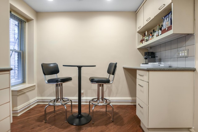 2600 N Lakeview Ave Unit 7E, Chicago, IL 60614 - indoor dry bar with baseboards, dark wood finished floors, backsplash, and recessed lighting