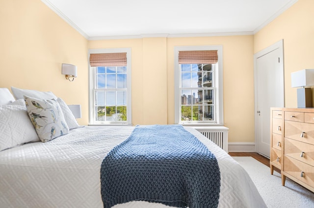 2600 N Lakeview Ave Unit 7E, Chicago, IL 60614 - bedroom with radiator, ornamental molding, baseboards, and wood finished floors