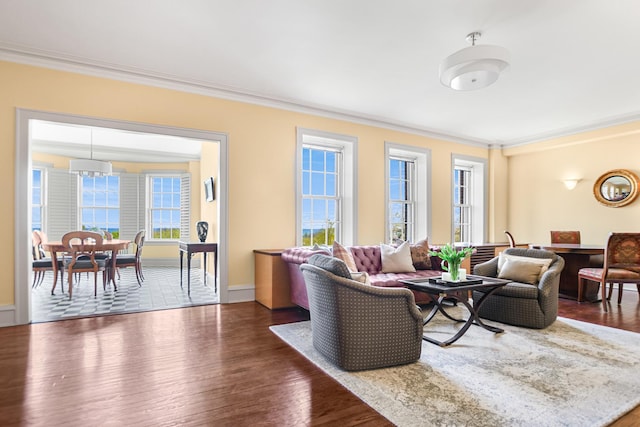 2600 N Lakeview Ave Unit 7E, Chicago, IL 60614 - living area with crown molding, dark wood finished floors, and baseboards
