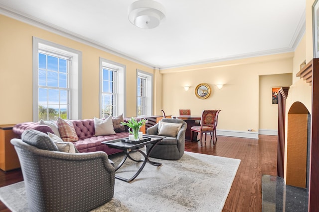 2600 N Lakeview Ave Unit 7E, Chicago, IL 60614 - living area featuring crown molding, dark wood-style flooring, and baseboards