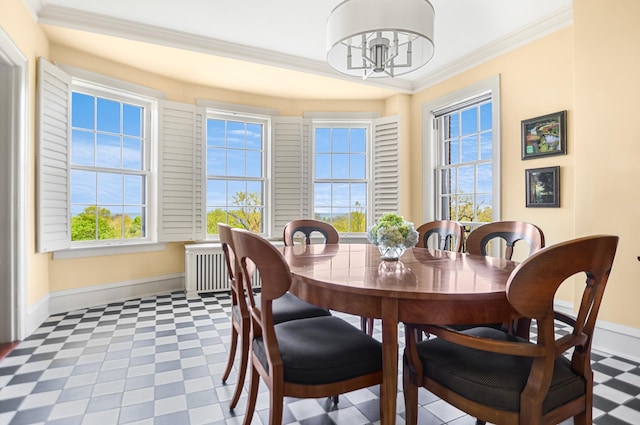 2600 N Lakeview Ave Unit 7E, Chicago, IL 60614 - dining room featuring tile patterned floors, baseboards, healthy amount of natural light, and ornamental molding