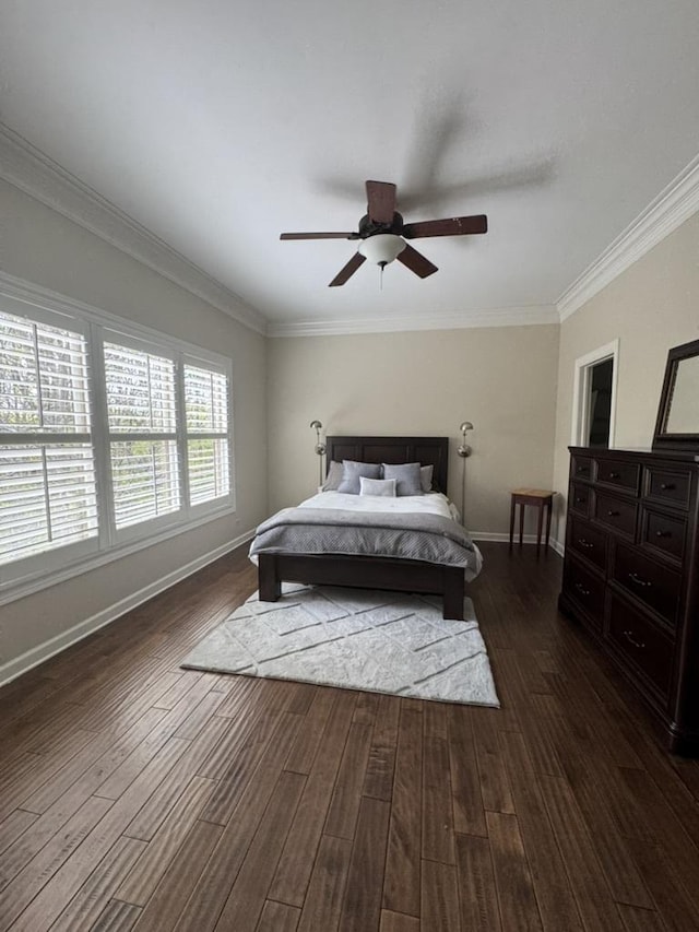 3009 Fox Glen Ct, Saint Charles, IL 60174 - bedroom with crown molding, dark wood-style flooring, baseboards, and ceiling fan