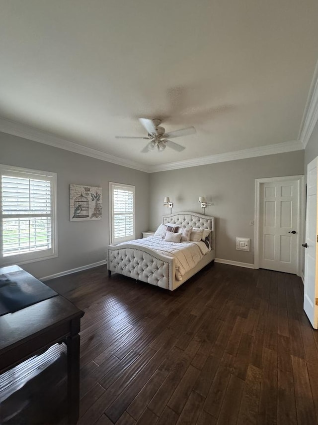 3009 Fox Glen Ct, Saint Charles, IL 60174 - bedroom with crown molding, baseboards, dark wood-type flooring, and a ceiling fan