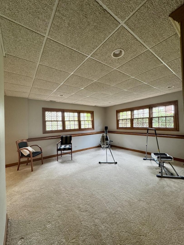 interior space with baseboards and carpet