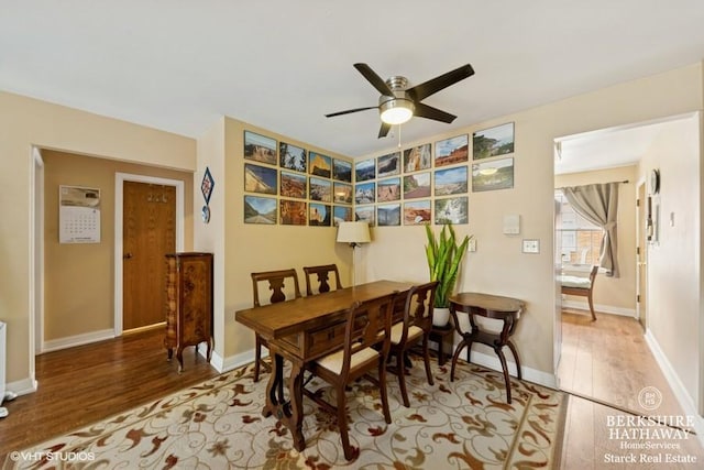 1502 Plymouth Pl Unit 1W, Glenview, IL 60025 - dining room with ceiling fan, baseboards, and wood finished floors
