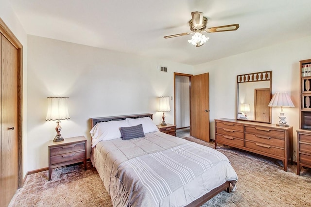14506 Mallard Dr, Homer Glen, IL 60491 - bedroom with visible vents, carpet flooring, and ceiling fan