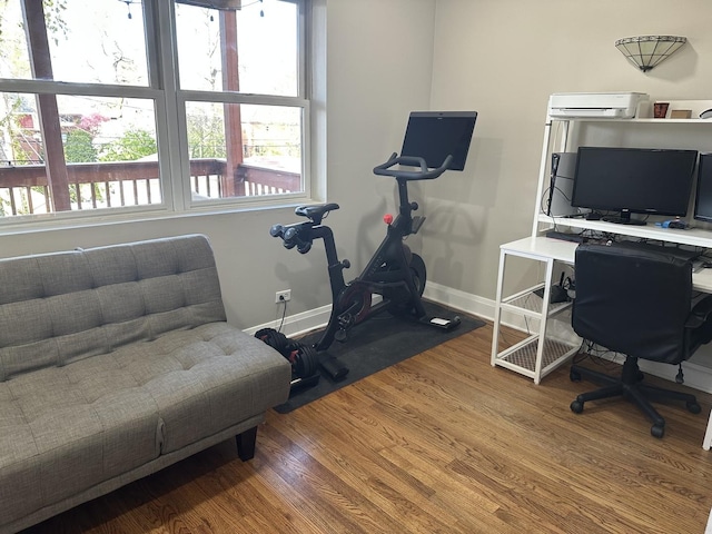 office featuring baseboards and wood finished floors