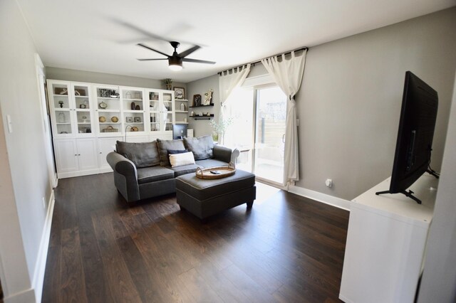 3707 Geneva Pl, Mchenry, IL 60050 - living area with ceiling fan, dark wood finished floors, and baseboards