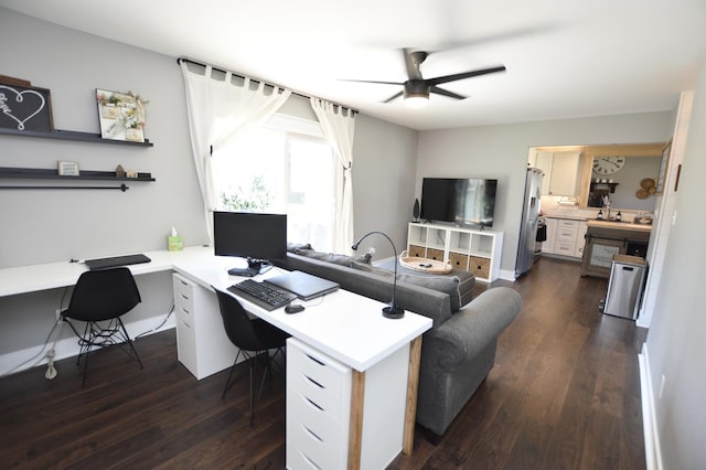 3707 Geneva Pl, Mchenry, IL 60050 - office area with dark wood finished floors and ceiling fan