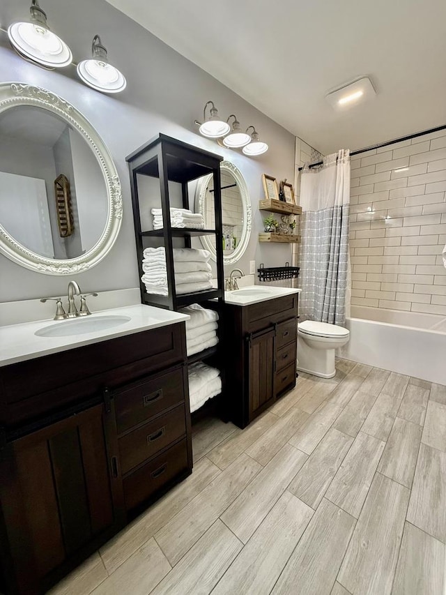3707 Geneva Pl, Mchenry, IL 60050 - full bathroom featuring toilet, shower / bath combination with curtain, a sink, and wood finished floors