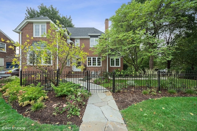 2341 Lincolnwood Dr, Evanston, IL 60201 - view of front of property featuring a chimney, a gate, brick siding, and a fenced front yard