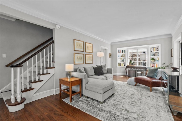 2341 Lincolnwood Dr, Evanston, IL 60201 - living area featuring wood finished floors, crown molding, baseboards, and stairway