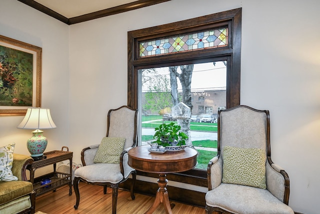 sitting room with wood finished floors