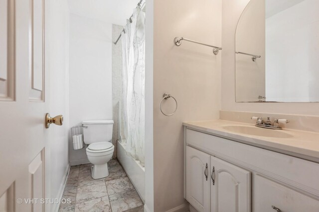 7010 S E End Ave Unit 4, Chicago, IL 60649 - bathroom with marble finish floor, shower / bathtub combination with curtain, toilet, vanity, and baseboards