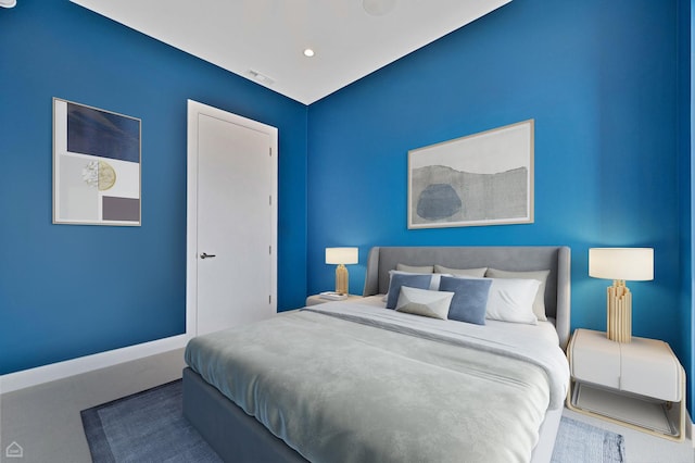 bedroom featuring visible vents and recessed lighting