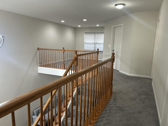 567 S Jade Ln, Round Lake, IL 60073 - hallway with dark colored carpet, recessed lighting, baseboards, and an upstairs landing