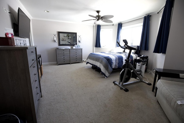 16725 92nd Ave, Orland Hills, IL 60487 - bedroom with crown molding, light carpet, a ceiling fan, and baseboards