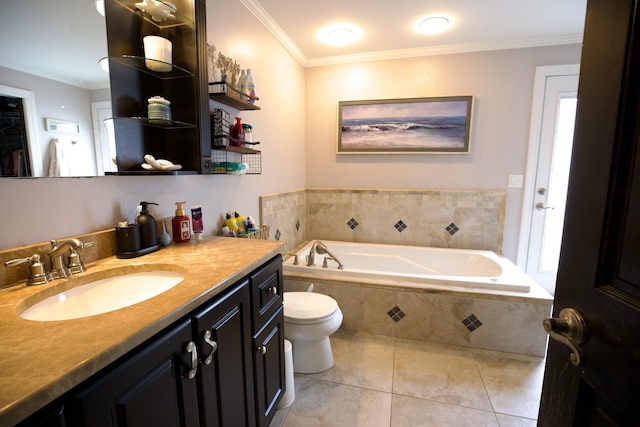 16725 92nd Ave, Orland Hills, IL 60487 - full bathroom featuring tile patterned floors, vanity, a bath, crown molding, and toilet