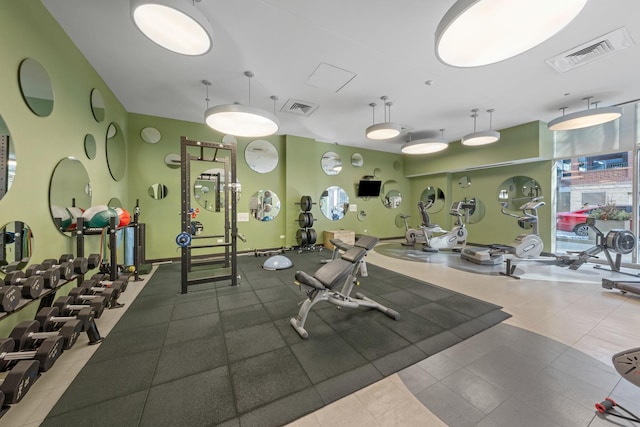 workout area with visible vents