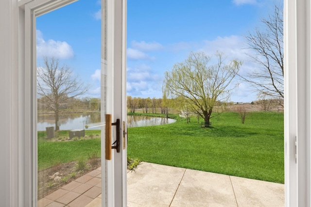 view of yard with a water view