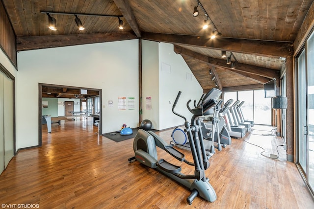 2005 S Finley Rd Unit 611, Lombard, IL 60148 - workout area with rail lighting, wood ceiling, and wood finished floors