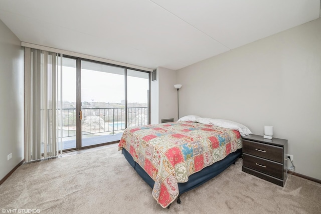 2005 S Finley Rd Unit 611, Lombard, IL 60148 - bedroom with access to exterior, carpet flooring, a wall of windows, and baseboards