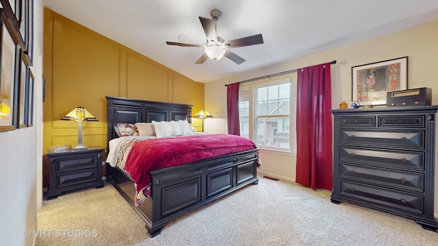 196 Tyler Ct, Lake Zurich, IL 60047 - bedroom featuring light carpet, lofted ceiling, and a ceiling fan