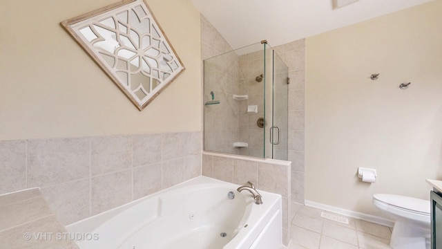 196 Tyler Ct, Lake Zurich, IL 60047 - bathroom featuring a jetted tub, a shower stall, toilet, tile patterned flooring, and vanity