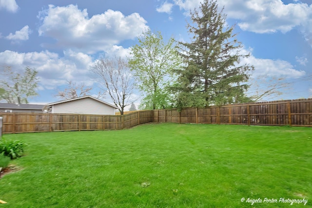 view of yard featuring a fenced backyard