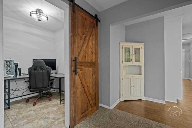 17 S Cypress Dr, Bristol, IL 60512 - office featuring a barn door and baseboards