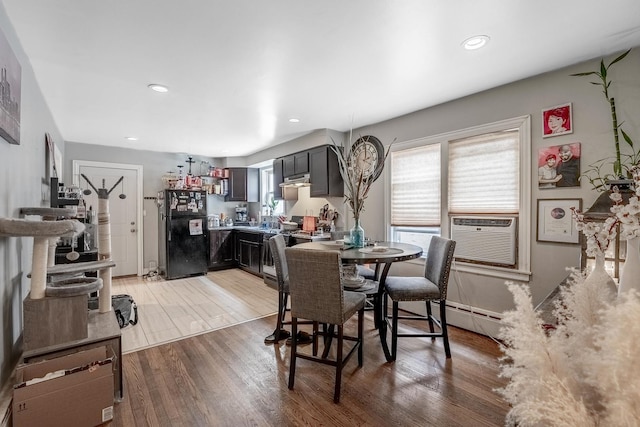 4158 W Nelson St, Chicago, IL 60641 - dining space featuring a baseboard heating unit, recessed lighting, cooling unit, and light wood-type flooring