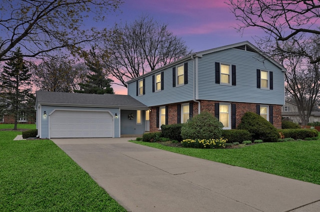37 Pottowattomie Ct, Naperville, IL 60563 - colonial inspired home with an attached garage, concrete driveway, brick siding, and a front lawn