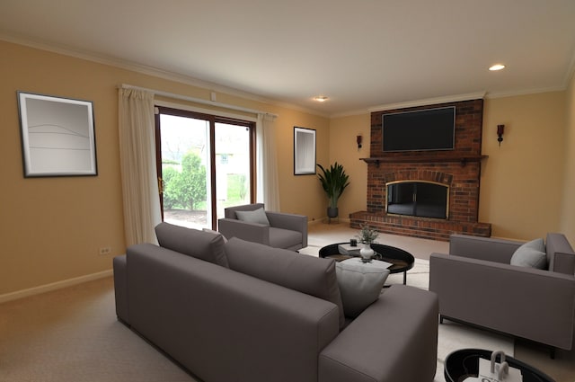 37 Pottowattomie Ct, Naperville, IL 60563 - carpeted living area with baseboards, ornamental molding, a fireplace, and recessed lighting