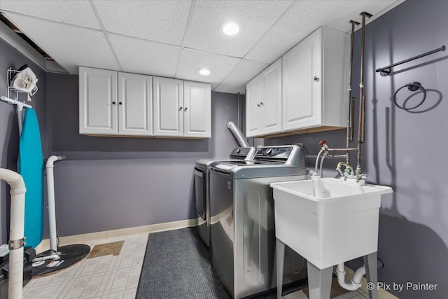 537 71st St, Darien, IL 60561 - washroom featuring cabinet space, washing machine and dryer, recessed lighting, and light flooring