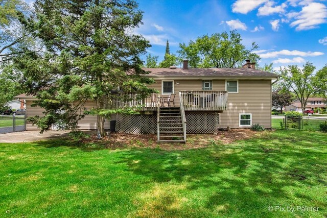 537 71st St, Darien, IL 60561 - back of house featuring stairs, a deck, and a chimney