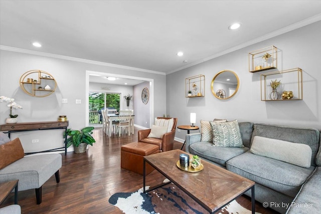 537 71st St, Darien, IL 60561 - living room with recessed lighting, wood finished floors, and ornamental molding