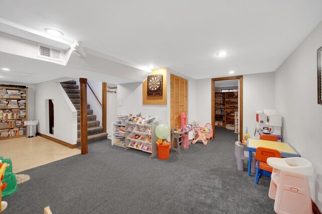 410 Dorothy Dr, Des Plaines, IL 60016 - game room with visible vents, recessed lighting, and carpet flooring