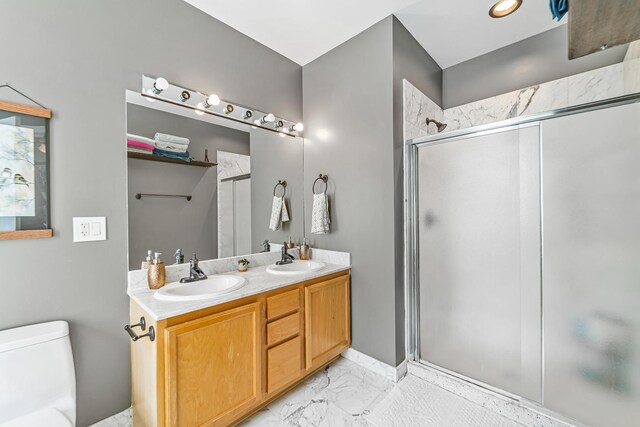 5016 N Sheridan Rd Unit 1, Chicago, IL 60640 - full bath with marble finish floor, a shower stall, and a sink