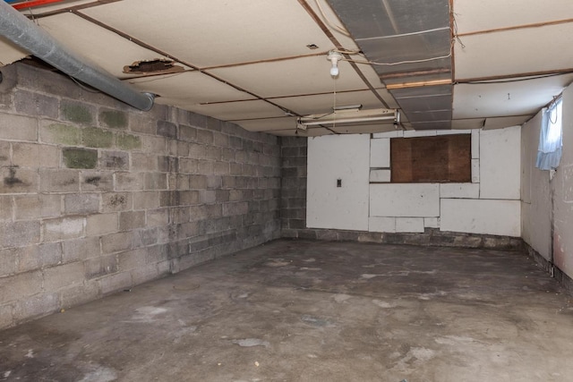 unfinished basement with concrete block wall