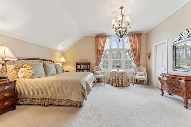 1135 Buttonwood Ln, Northbrook, IL 60062 - bedroom with ornamental molding, a notable chandelier, carpet flooring, and vaulted ceiling